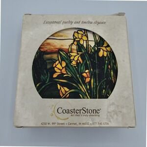*New* CoasterStone Absorbing Daffodils Flowers Stain Glass Ceramic Cork Tiffany